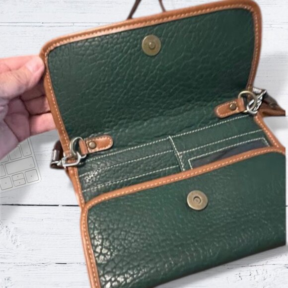 Vintage Esprit 1980's Crossbody Shoulder Bag Credit Card Flap Green and Brown - Picture 9 of 9